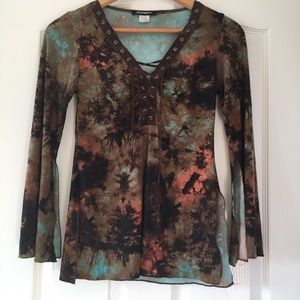 Vintage boho y2k tie dye bell sleeve long sleeve